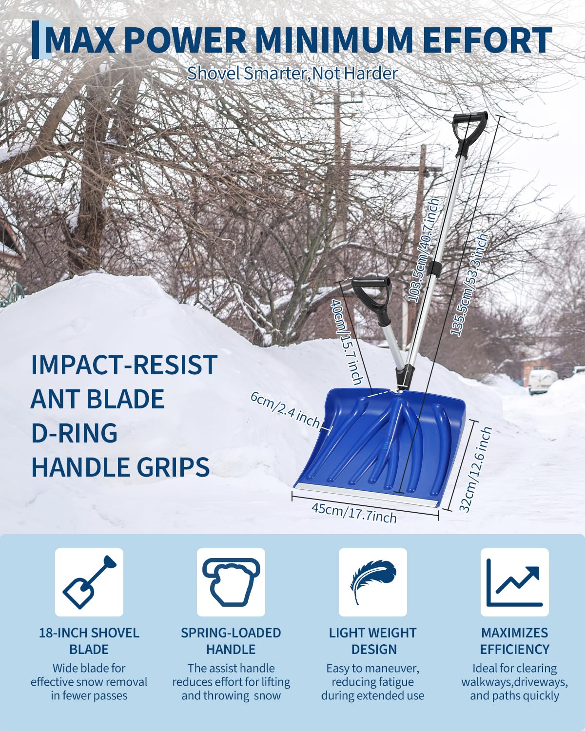 Ergonomic Snow Shovel With Ass - Knob Aluminum 评论和价格